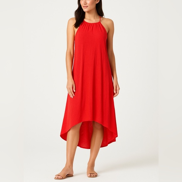 Revolve Lanston Halter Neck Hi-Lo Sleeveless Midi Dress In Coral Orange Sz M NWT - Picture 2 of 9